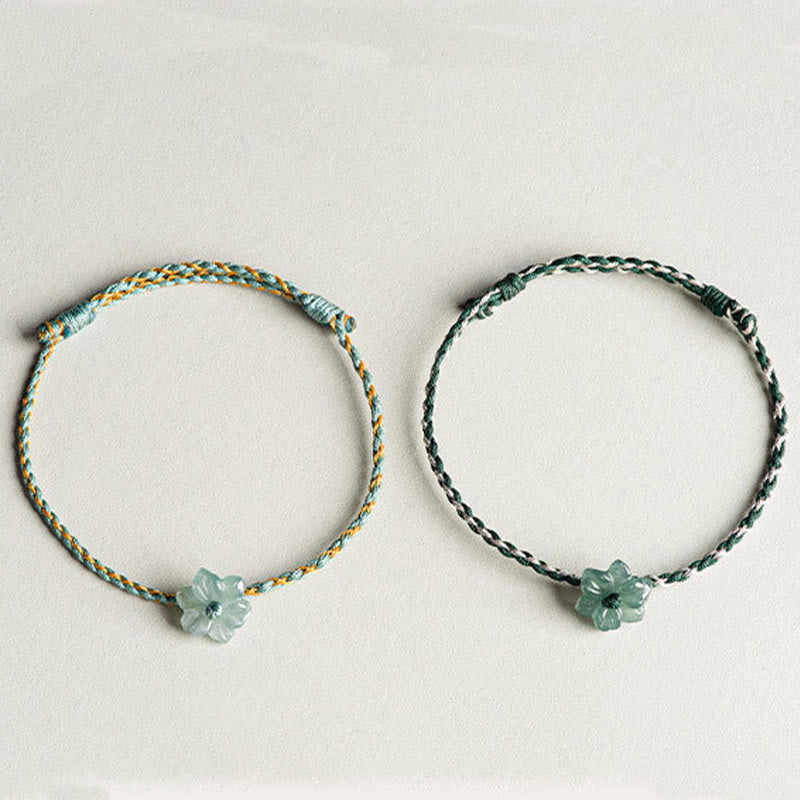 Handmade Green String Jade Orchid Braided Prosperity Bracelet