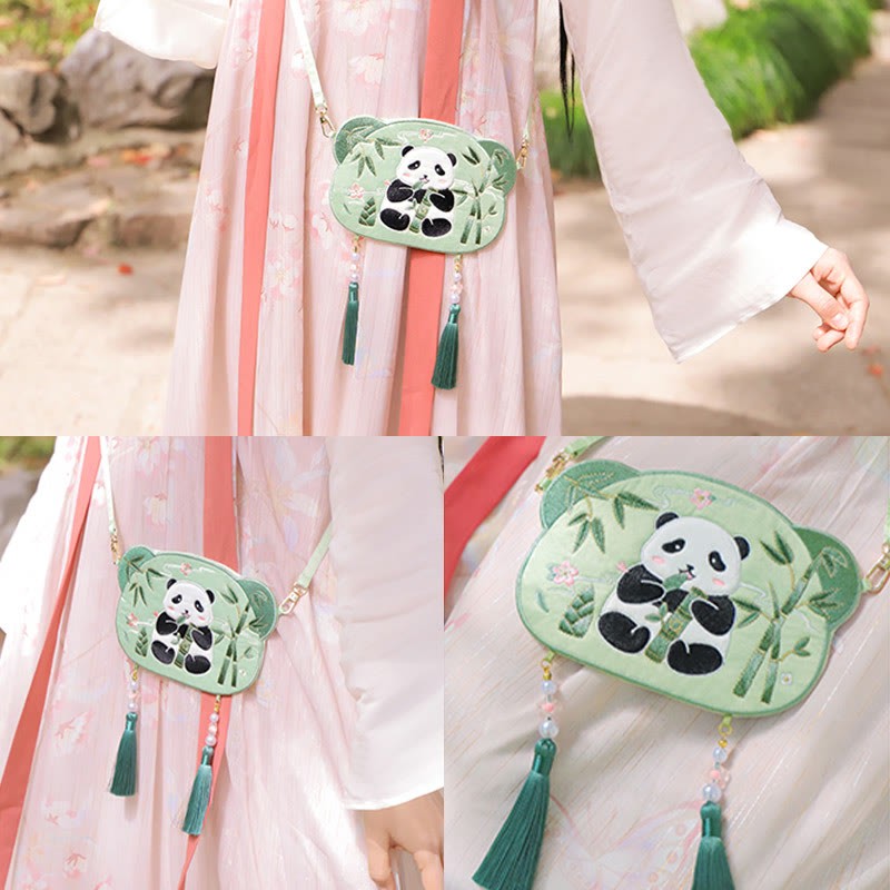Embroidery Lucky Panda Cat Shiba Inu Deer Rabbit Fox Flower Cute Animal Hanfu Bag Crossbody Bag Shoulder Bag