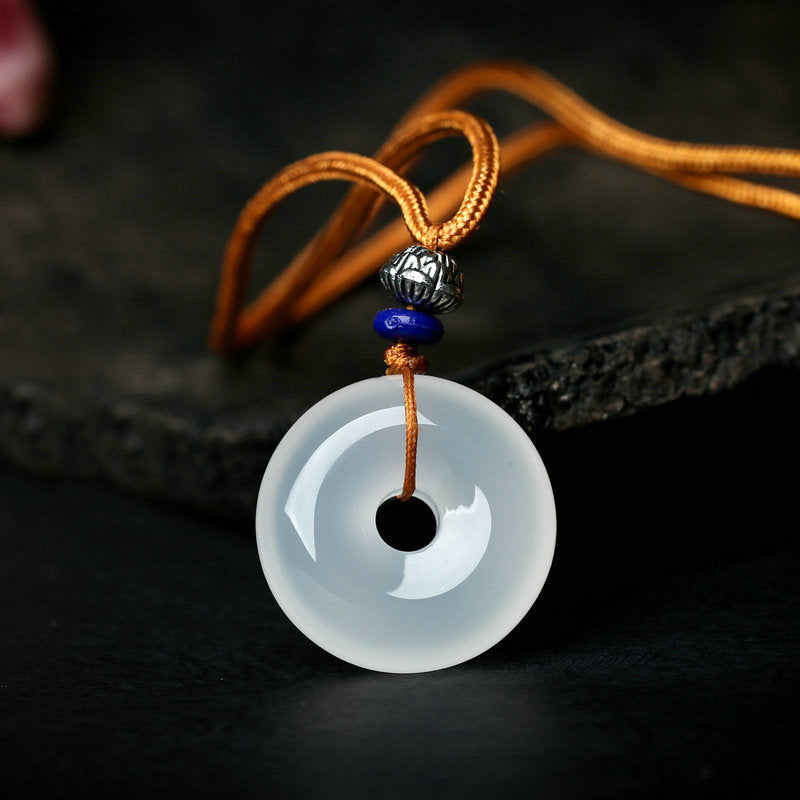 Natural Jade Chinese Zodiac Dragon Sea Luck String Necklace Pendant