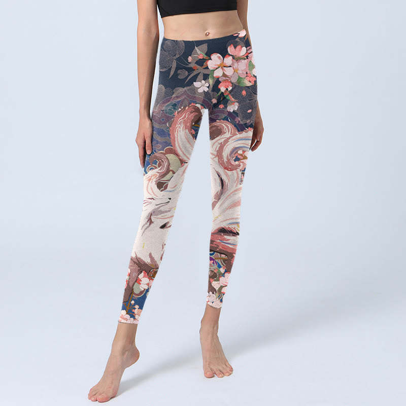 Fox Cherry Blossoms Gym Leggings Women's Yoga Pants