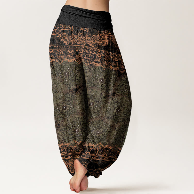 Elegant Mandala Flowers Design Women's Elastic Waist Harem Pants