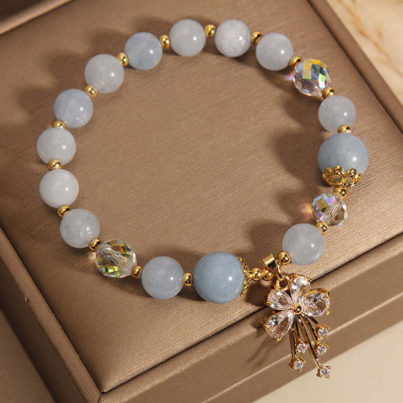 Aquamarine Pink Crystal Healing Zircon Butterfly Charm Bracelet