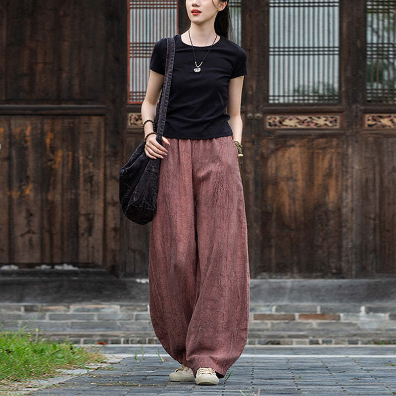 Ramie Cotton Linen Pants Tie-dye Design Trousers Loose Zen Yoga Women's Pants with Pockets