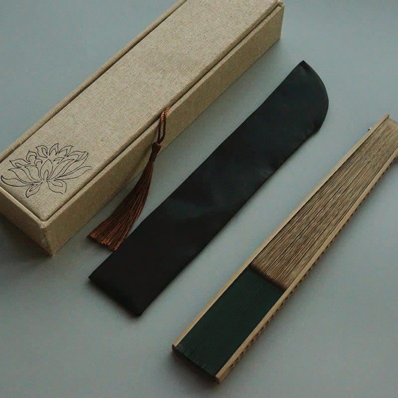 Dark Green Tassel Hollow Rib Silk Handheld Bamboo Folding Fan