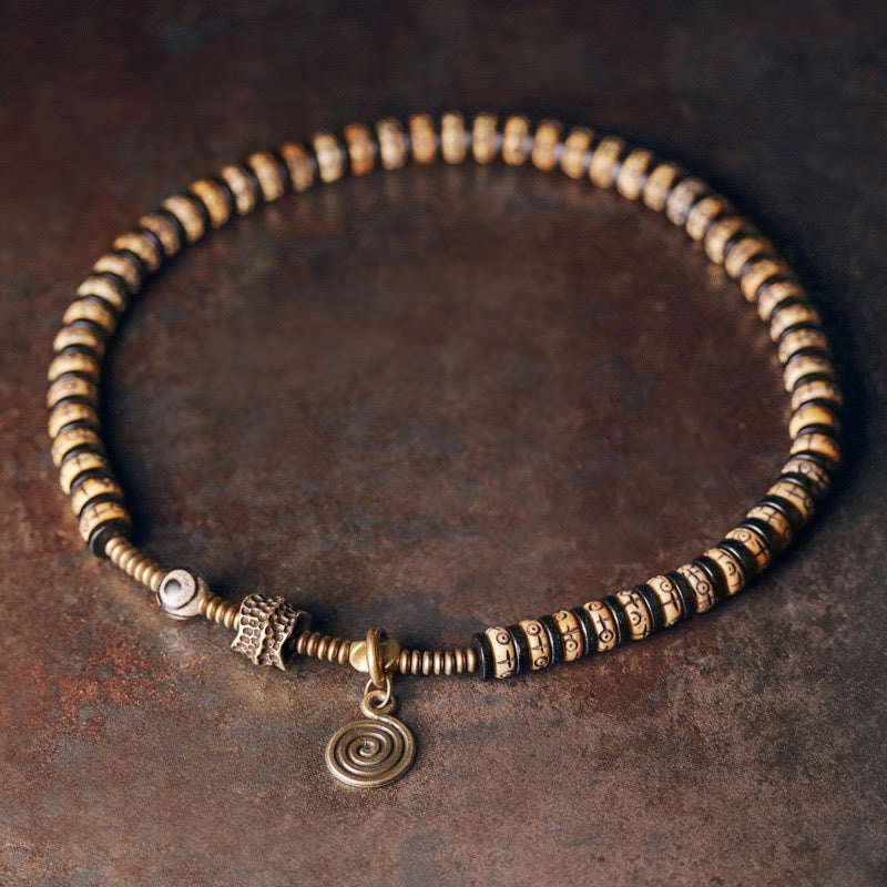 Yak Bone Ebony Wood Copper Brass Strength Double Wrap Bracelet