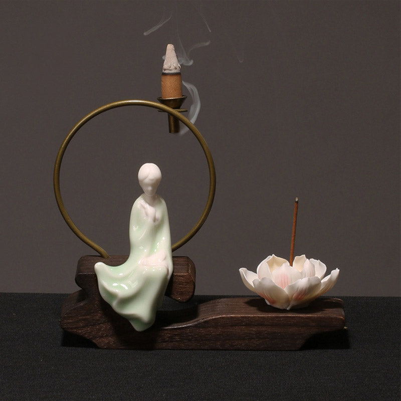 Ceramic Lotus Healing Meditation Incense Burner Decoration