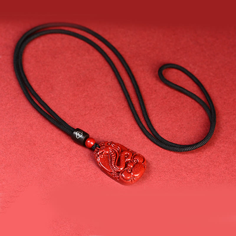 Chinese Zodiac Black Rope Cinnabar Calm Necklace Pendant