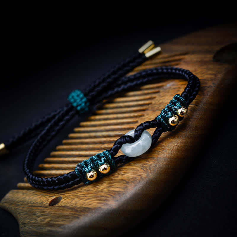 Round Peace Buckle Jade Abundance Wealth String Bracelet