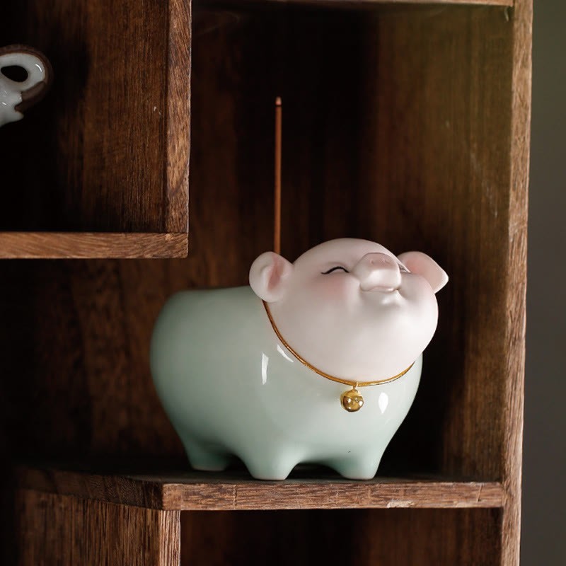 Ceramic Little Pig Blessing Stick Incense Burner