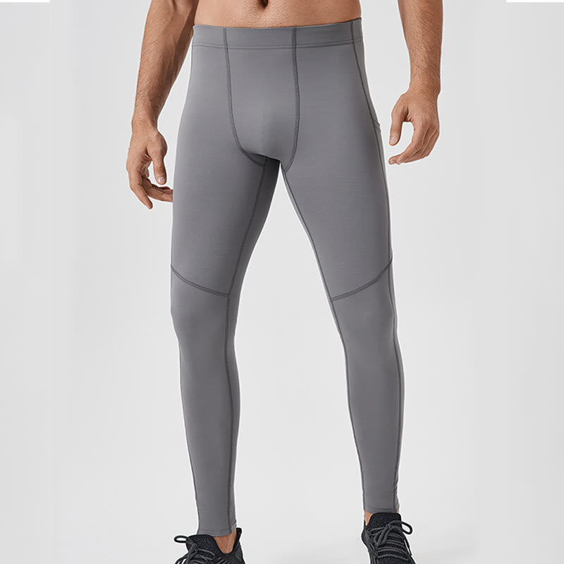 Solid Color High Waist Elastic Breathable Sports Men's Leggings Pants With Back Zipper Pocket