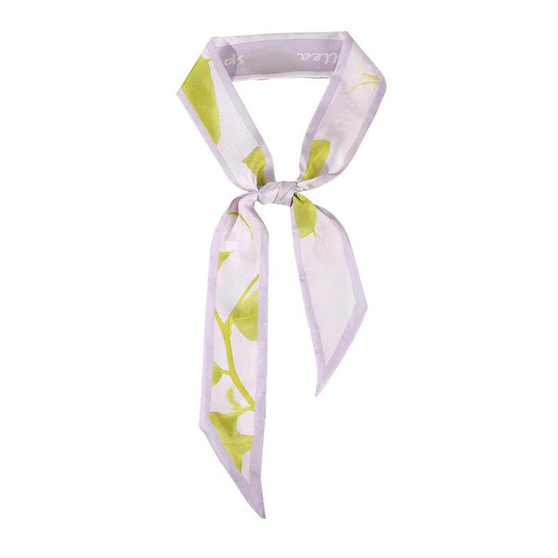Dunhuang Frescoes Mountains Sunset Floral Pattern 100% Mulberry Twilly Silk Neck Hair Scarf