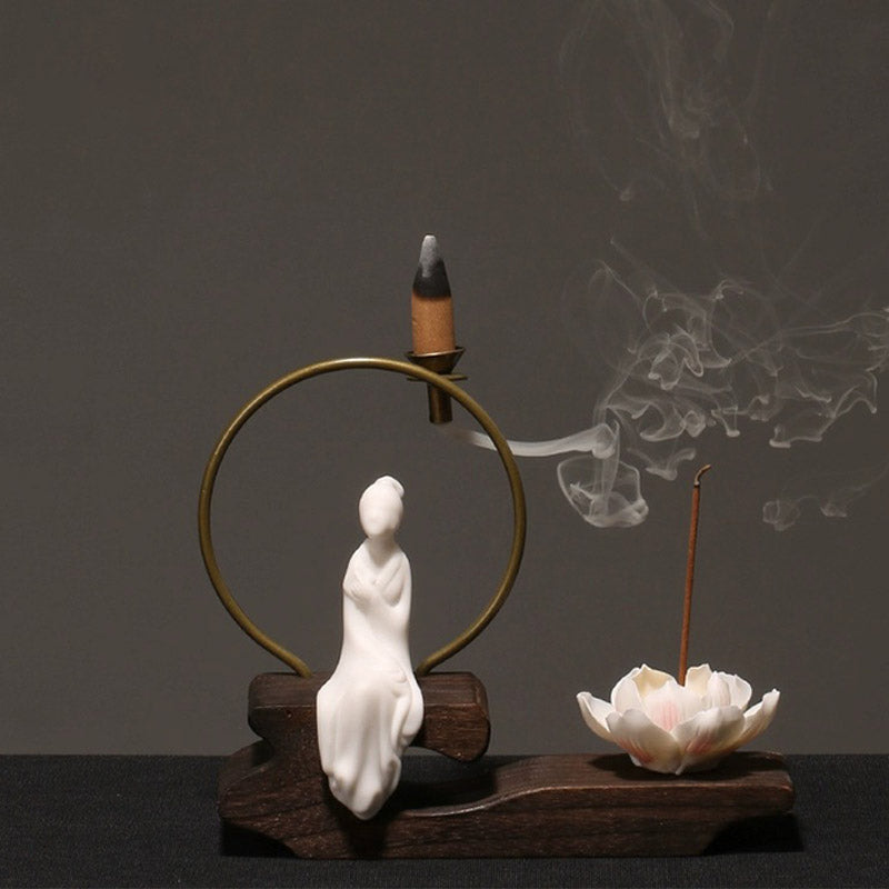 Ceramic Lotus Healing Meditation Incense Burner Decoration