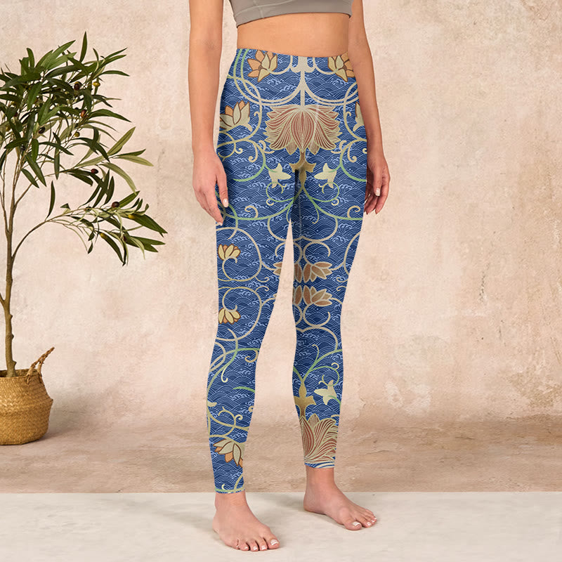 Lotus Flowers Print Gym Leggings Women's Yoga Pants