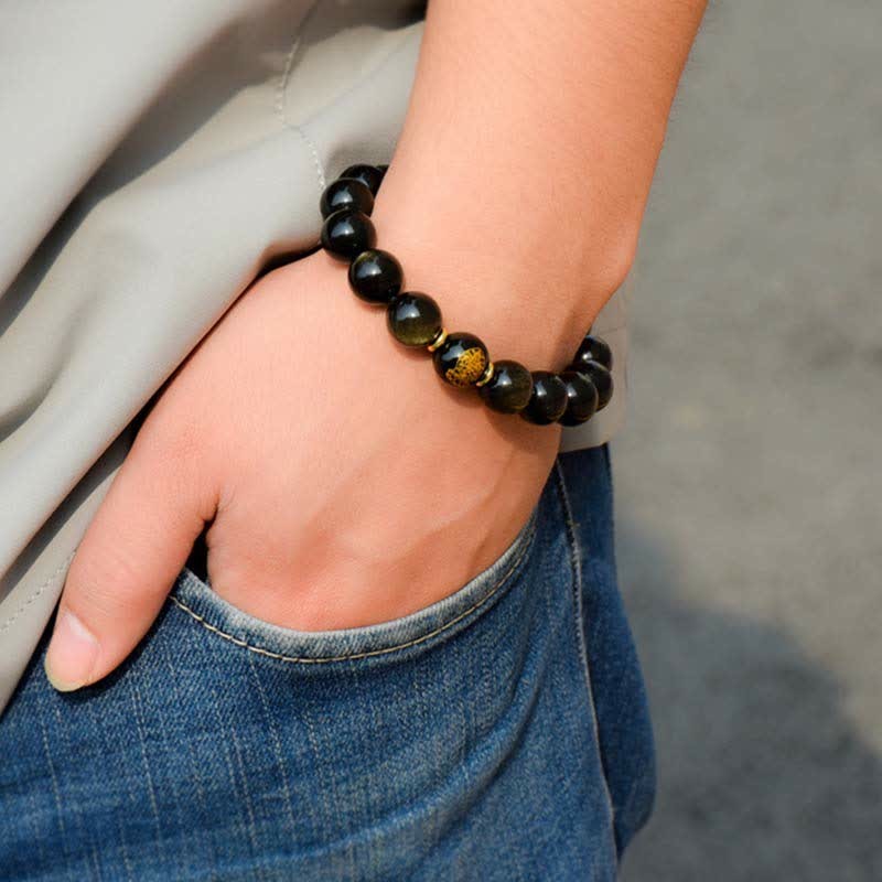 Chinese Zodiac Natal mystic zen Gold Sheen Obsidian Wealth Protection Bracelet