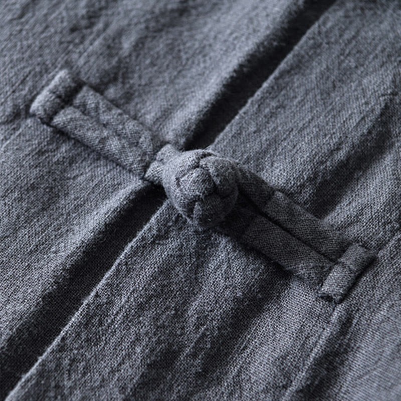 Frog-Button Chinese Tang Suit Ramie Linen Cotton Men Jacket Shirt With Pockets