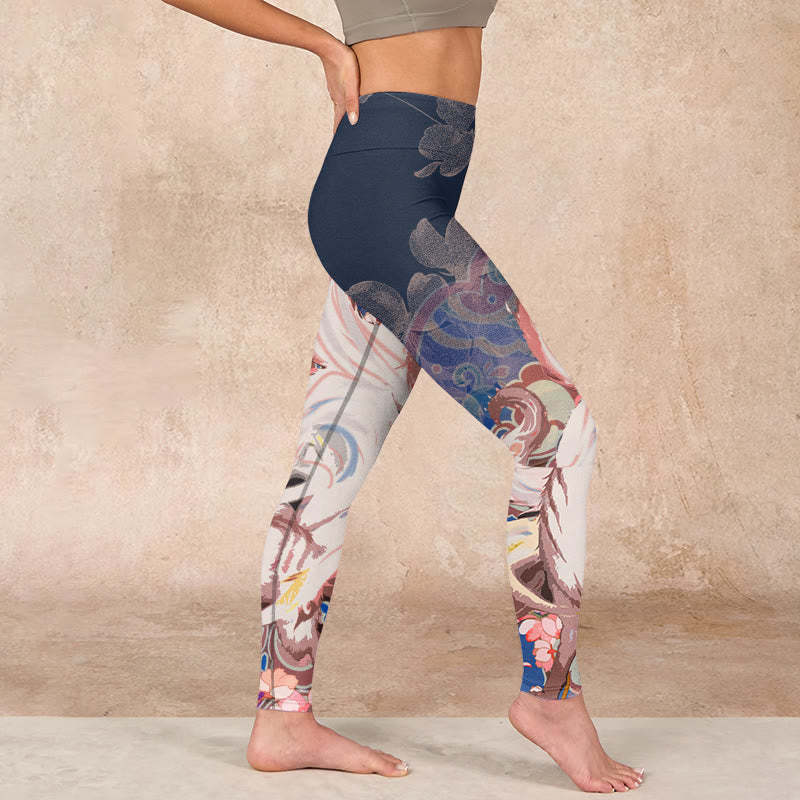Fox Cherry Blossoms Gym Leggings Women's Yoga Pants