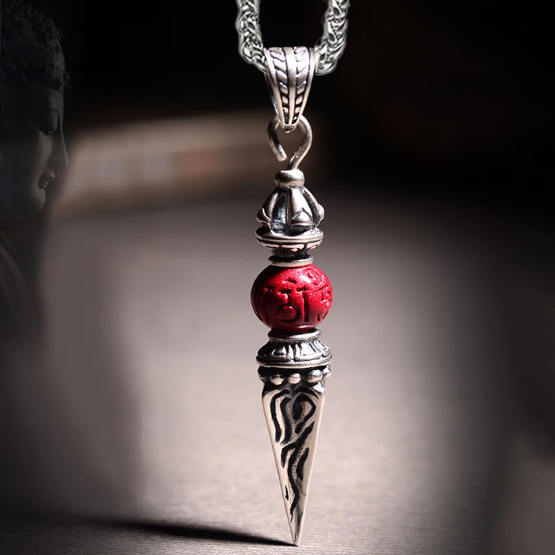Cinnabar Sanskrit Dorje Vajra Pattern Blessing Necklace Pendant