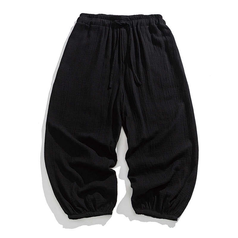Soft Solid Color Drawstring Cotton Men's Pants With Pockets