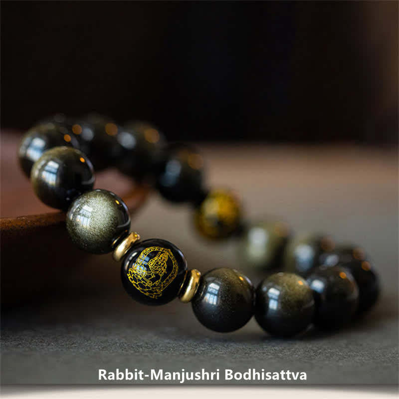 Chinese Zodiac Natal mystic zen Gold Sheen Obsidian Wealth Protection Bracelet