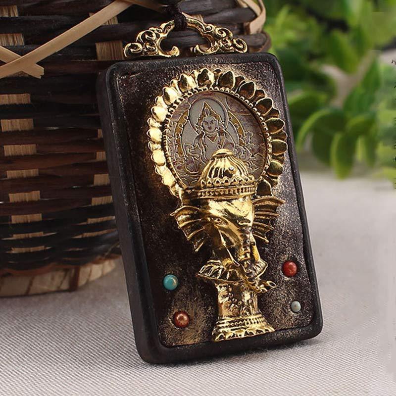 Ebony Wood Elephant God of Fortune mystic zen Blessing Necklace String Pendant