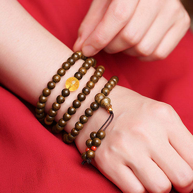 108 Mala Beads 999 Gold Brunei Agarwood Heart Sutra Amber Red Agate Strength Meditation Bracelet