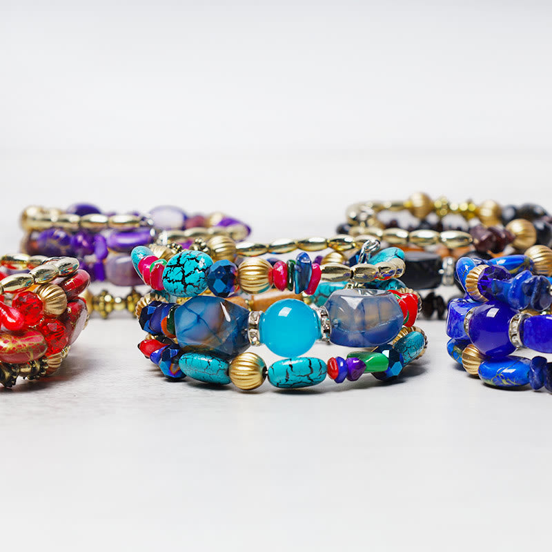 Multilayer Irregular Turquoise Agate Beads Blessing Bracelet