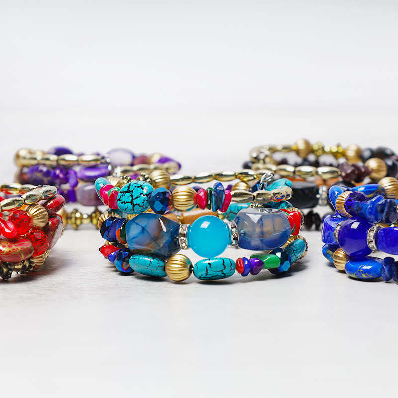 Multilayer Irregular Turquoise Agate Beads Blessing Bracelet