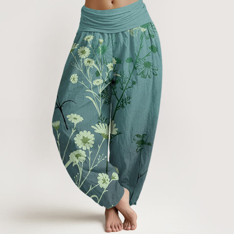 Independent Blooming Flower Pattern Women's Elastic Waist Harem Pants