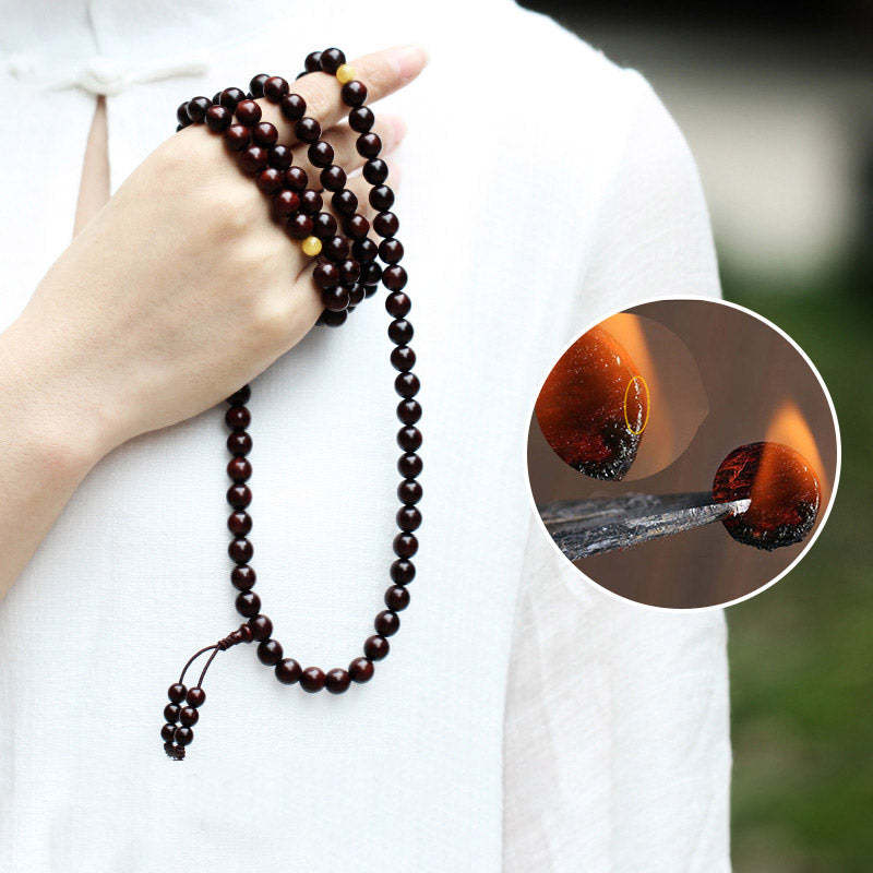 108 Mala Beads 4.8 Stars With Gold Star Indian Small Leaf Red Sandalwood Amber Turquoise Chinese Knotting Blessing Bracelet