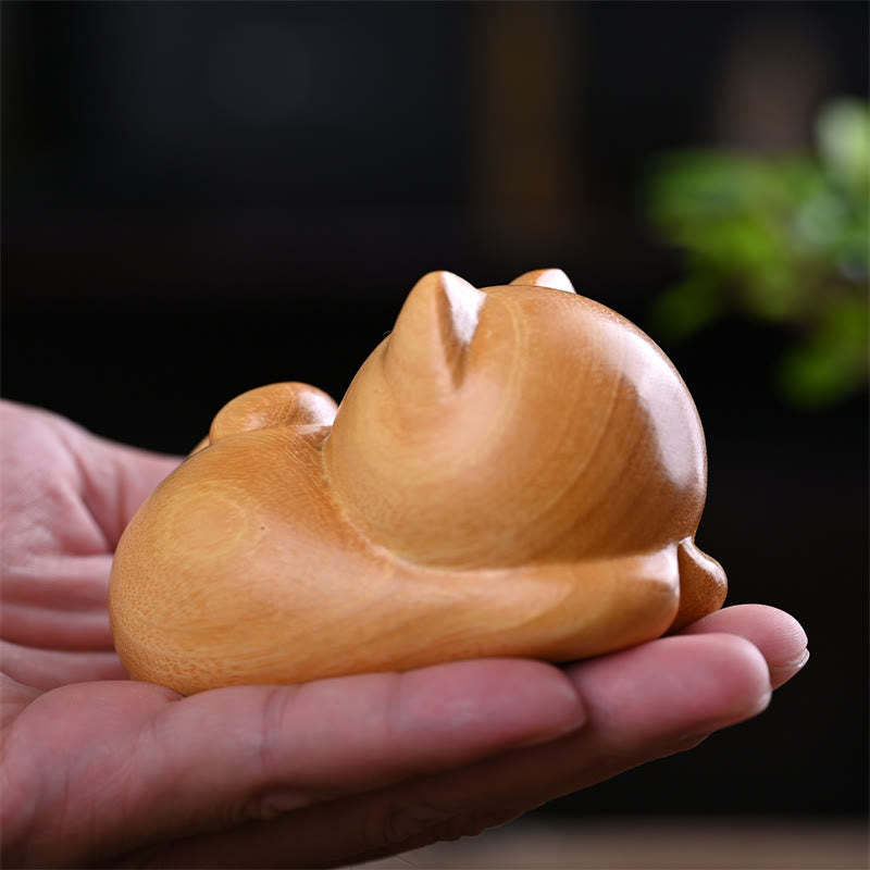 Small Cute Confident Sleeping Cat Sandalwood Healing Home Decoration