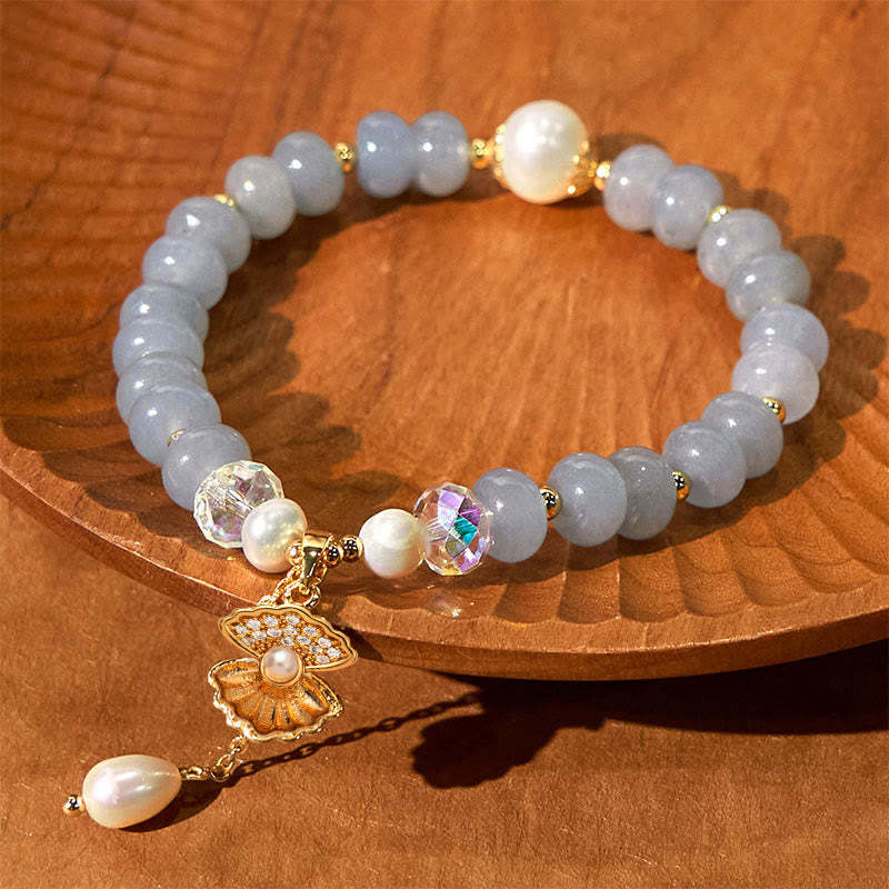 Natural Aquamarine Pearl Shell Healing Bead Bracelet