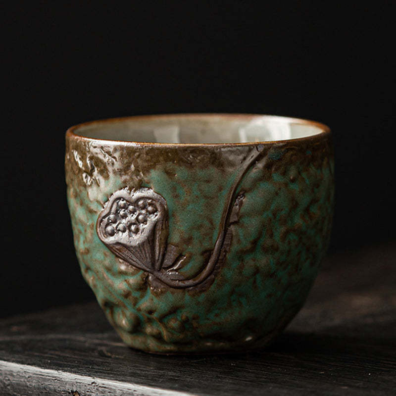 Lotus Pod Leaf Flower Auspicious Clouds Ceramic Teacup Kung Fu Tea Cup