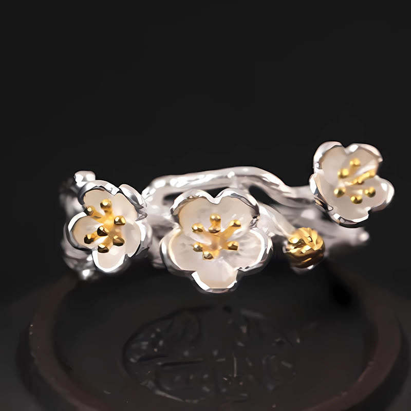 925 Sterling Silver Plum Bossom Calm Ring