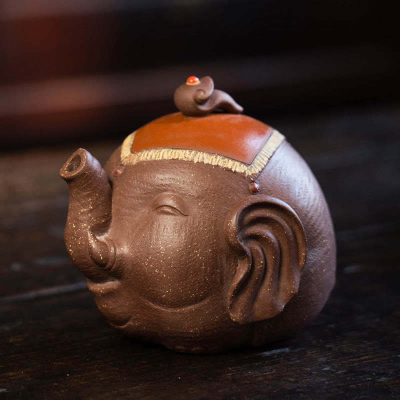 Cute Elephant Auspicious Clouds Purple Clay Ceramic Teapot