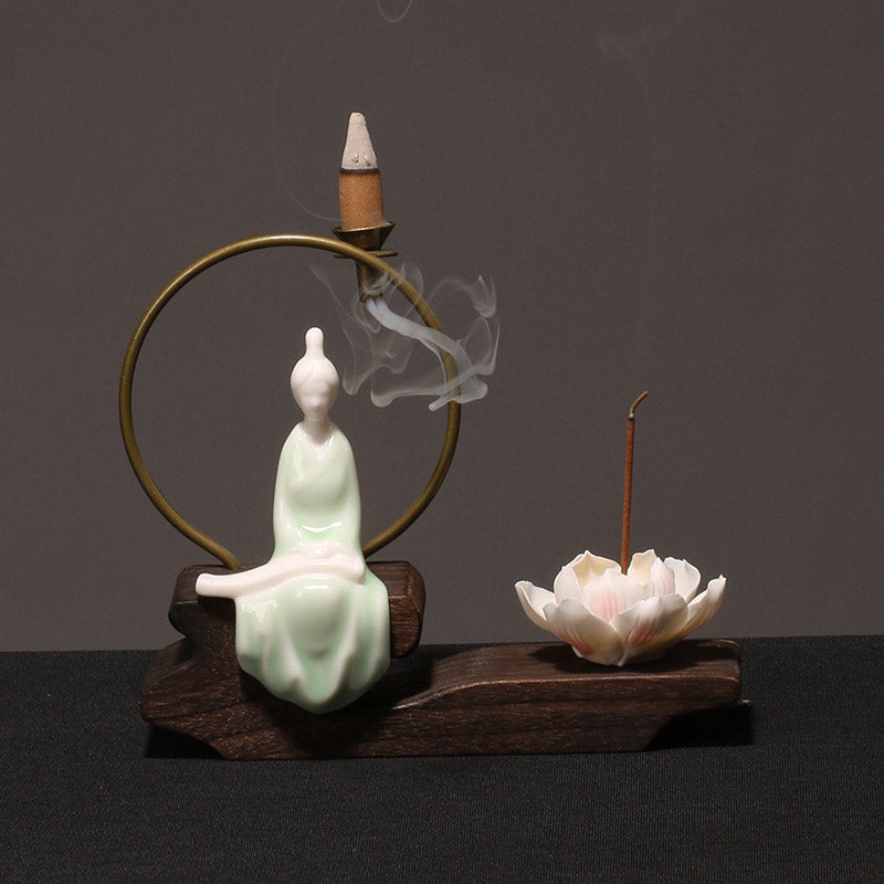 Ceramic Lotus Healing Meditation Incense Burner Decoration