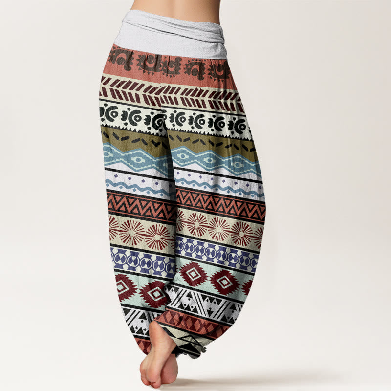 Bohemian Striped Totem Pattern Women's Elastic Waist Harem Pants