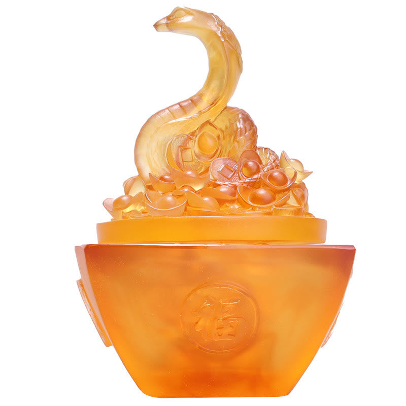 Year Of The Snake Fu Character Ingot Copper Coins Liuli Art Piece Home Decoration