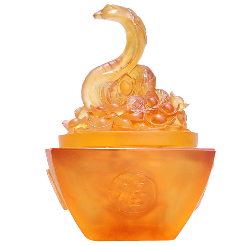 Year Of The Snake Fu Character Ingot Copper Coins Liuli Art Piece Home Decoration