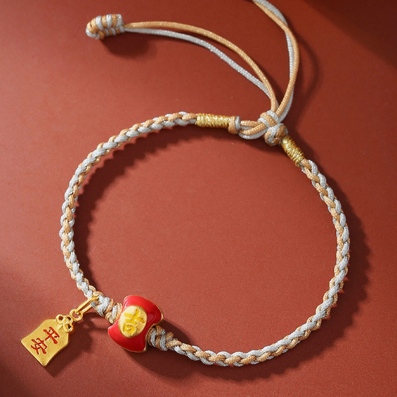 925 Sterling Silver Handmade Auspicious Chinese Character Blessing Braided String Bracelet