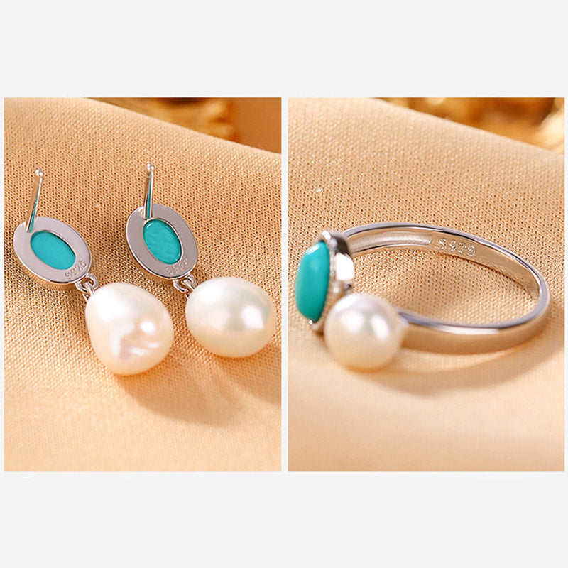 925 Sterling Silver Pearl Turquoise Healing Wisdom Necklace Pendant Ring Earrings