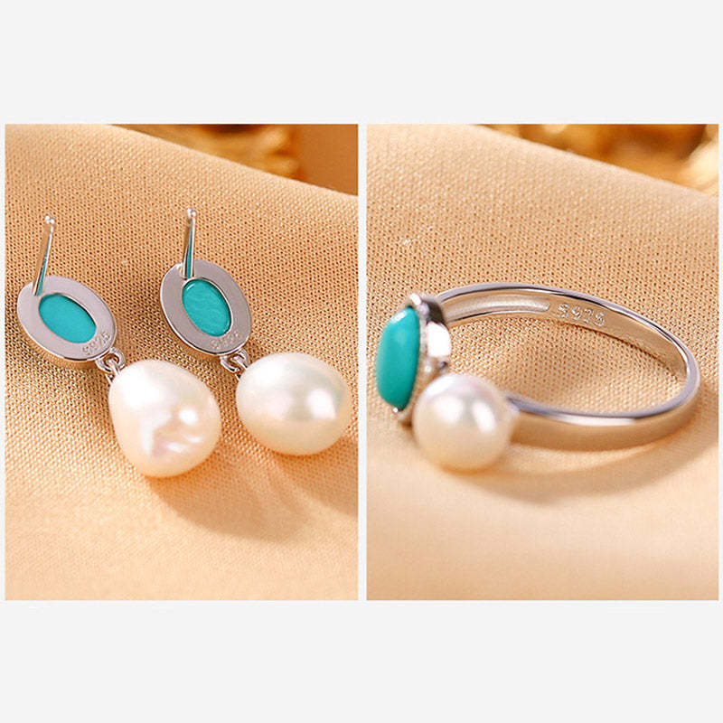 925 Sterling Silver Pearl Turquoise Healing Wisdom Necklace Pendant Ring Earrings