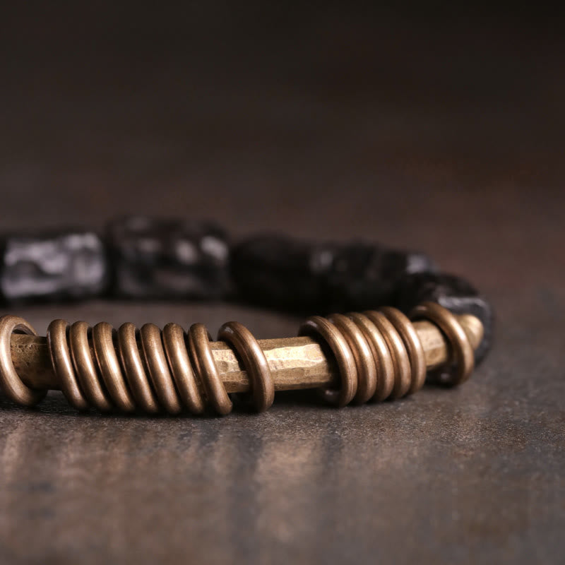 Ebony Wood Copper Brass Circular Ring Peace Bracelet