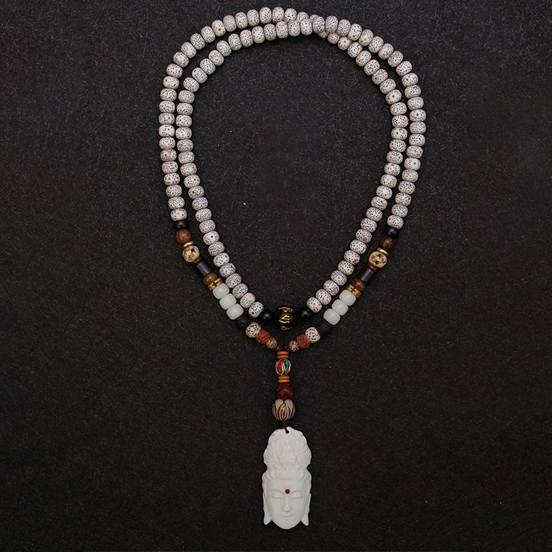 108 Mala Beads Bodhi Seed Yak Bone Avalokitesvara Lucky Pixiu Guan Gong mystic zen Demon Peace Tassel Bracelet
