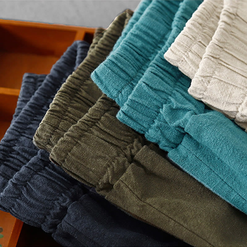 Casual Plain 7-8 Length Women's Cotton Linen Harem Pants With Pockets