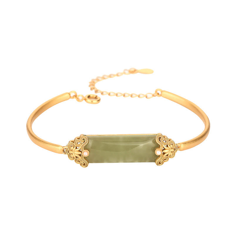 Hetian Jade 24K Gold Plated Luck Bracelet Bangle