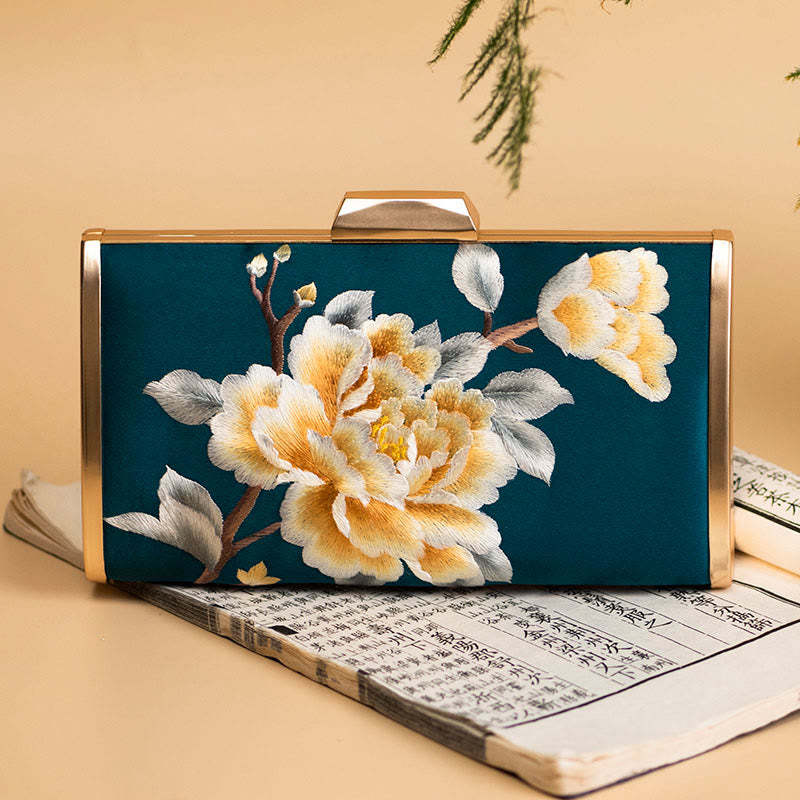 Carnation Peony Begonia Su Embroidery Wedding Shopping Purse Handbag Crossbody Bag