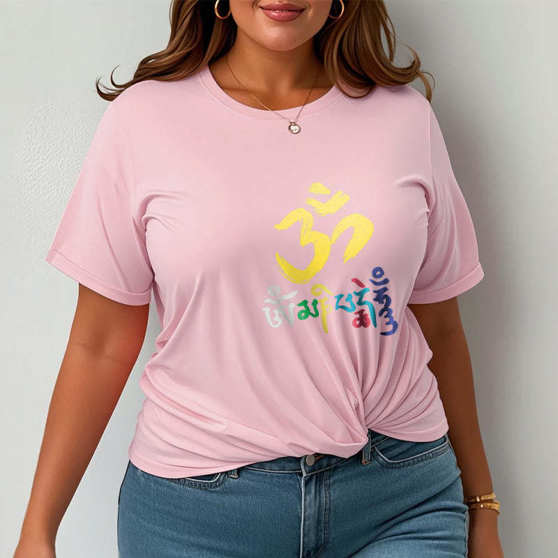 Colorful Om Mani Padme Hum Cotton Tee T-shirt