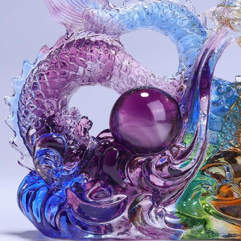 Year of the Dragon Handmade Dragon Playing With Pearl Ingot Liuli Crystal Art Piece Protection Home Office Decoration