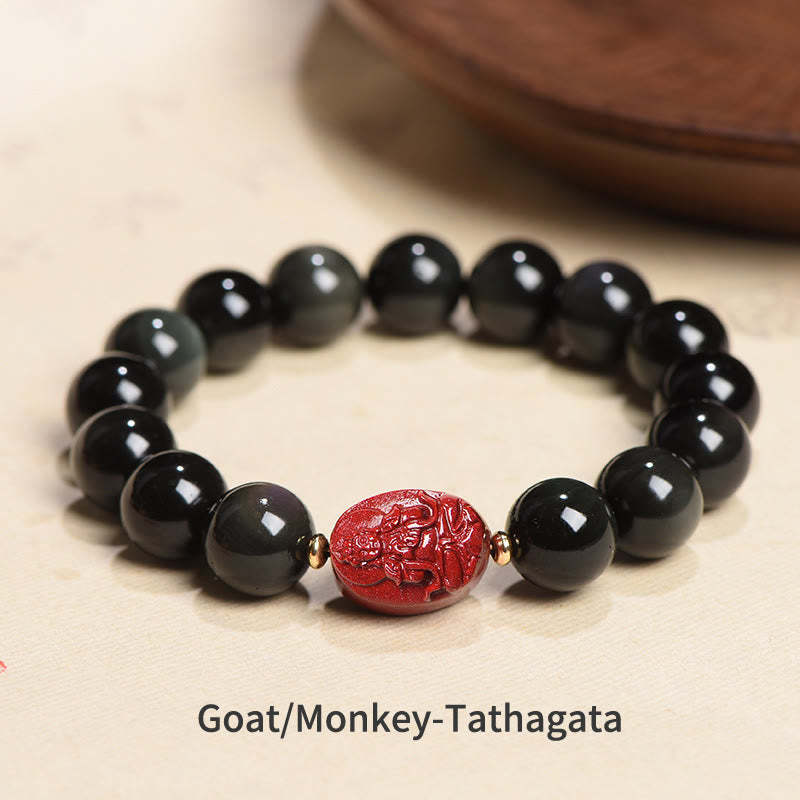 Chinese Zodiac Natal mystic zen Natural Black Obsidian Cinnabar Purification Bracelet