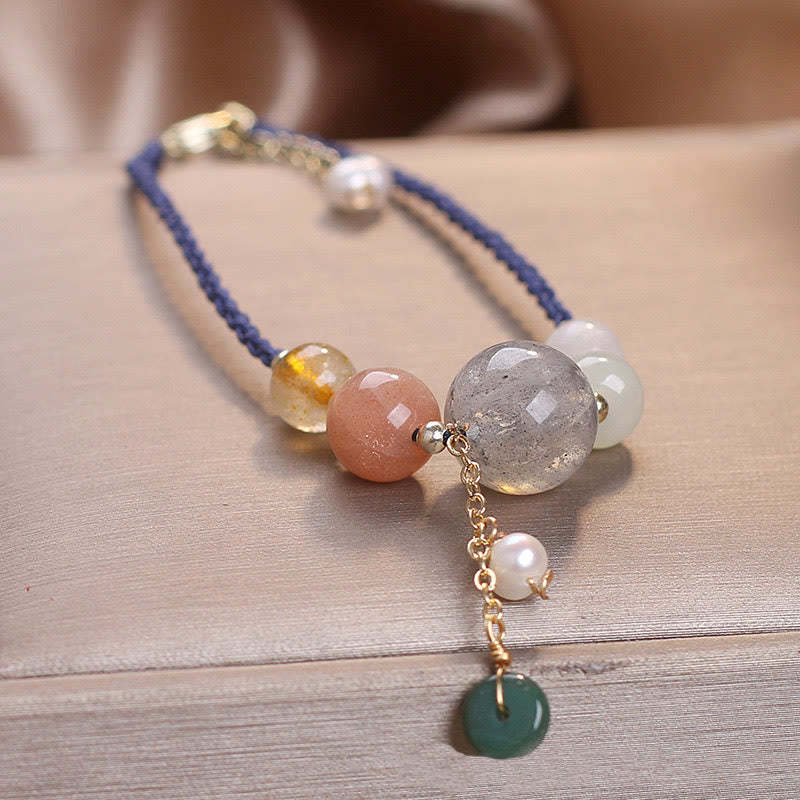 Moonstone Sunstone Beads Peace Buckle Charm Healing Bracelet